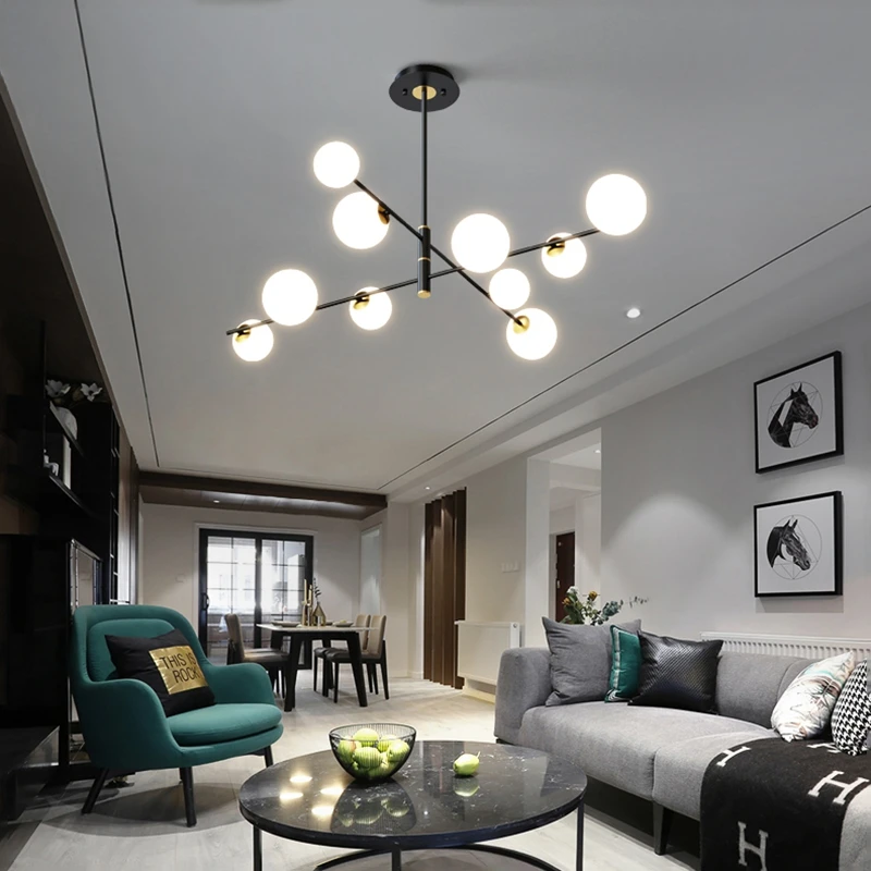 

Modern Simple LED Chandelier Lighting Dining Living Room Glass Ball G9 Hanging Lamp 7/10 Heads Bedroom Home Deco Nordic Fixtures