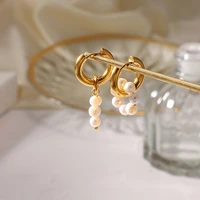 zj street style stainless steel baroque natural freshwater pearls asymmetry hoops earrings women ins stylish jewelry wholesale