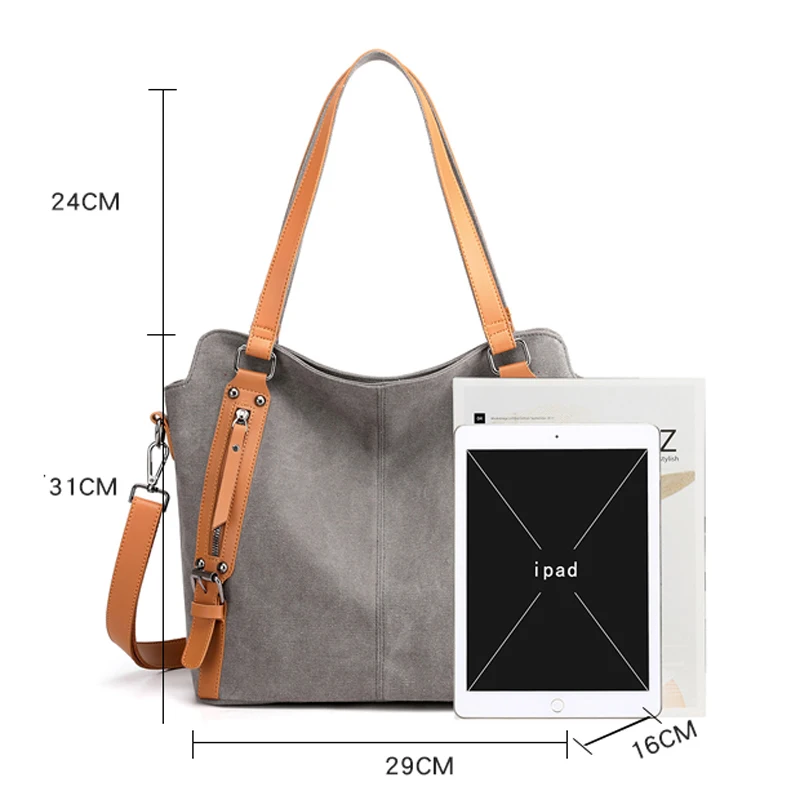 

2021 Woman Canvas Handbags Casual Lady Large Shoulder Bags Girls Crossbody Pack Vintage Solid Multi-pocket Ladies Totes BolsasT