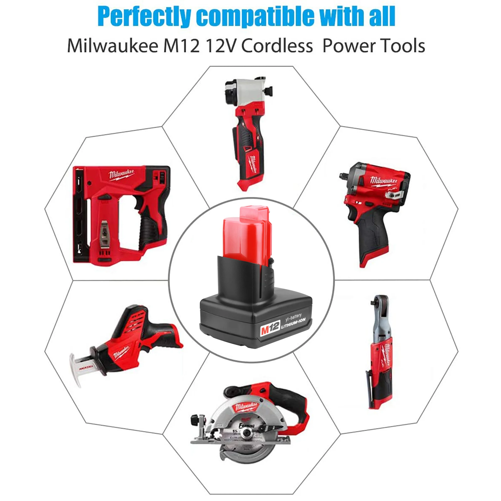 

High quality 12v 6.0Ah Replacement Battery for Milwaukee M12 Cordless Tools 48-11-2440 48-11-2402 48-11-2411