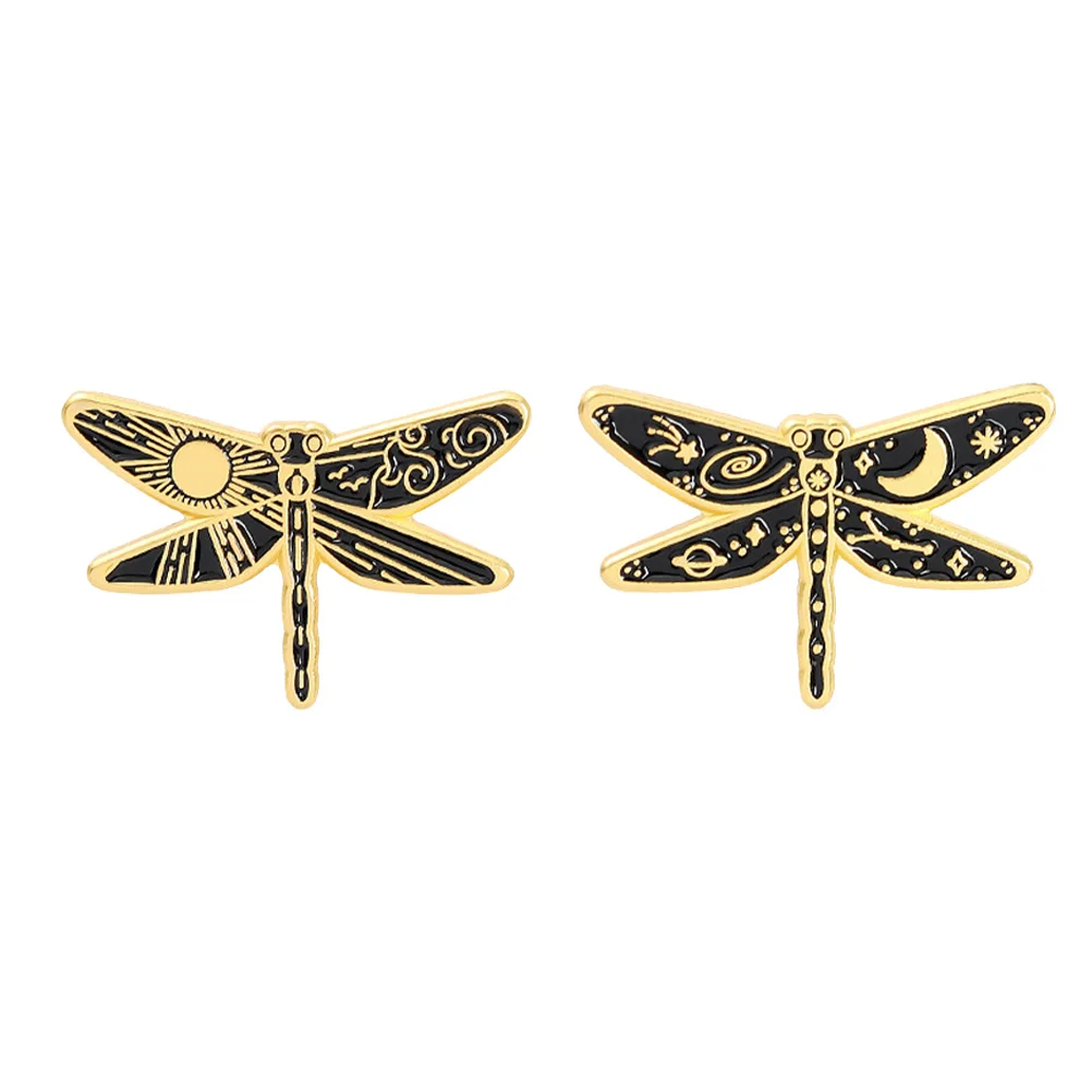 

2PCS Cartoon Dragonfly Brooch Decor Sun Moon Dragonfly Breastpin Pin (2 Styles)