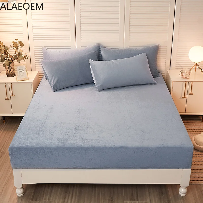 

Elastic Fitted Sheet Quality Bed Sheet Winter Warm Crystal Velvet Mattress Cover Deep 30cm 160x200 150X200CM Customize Any Size