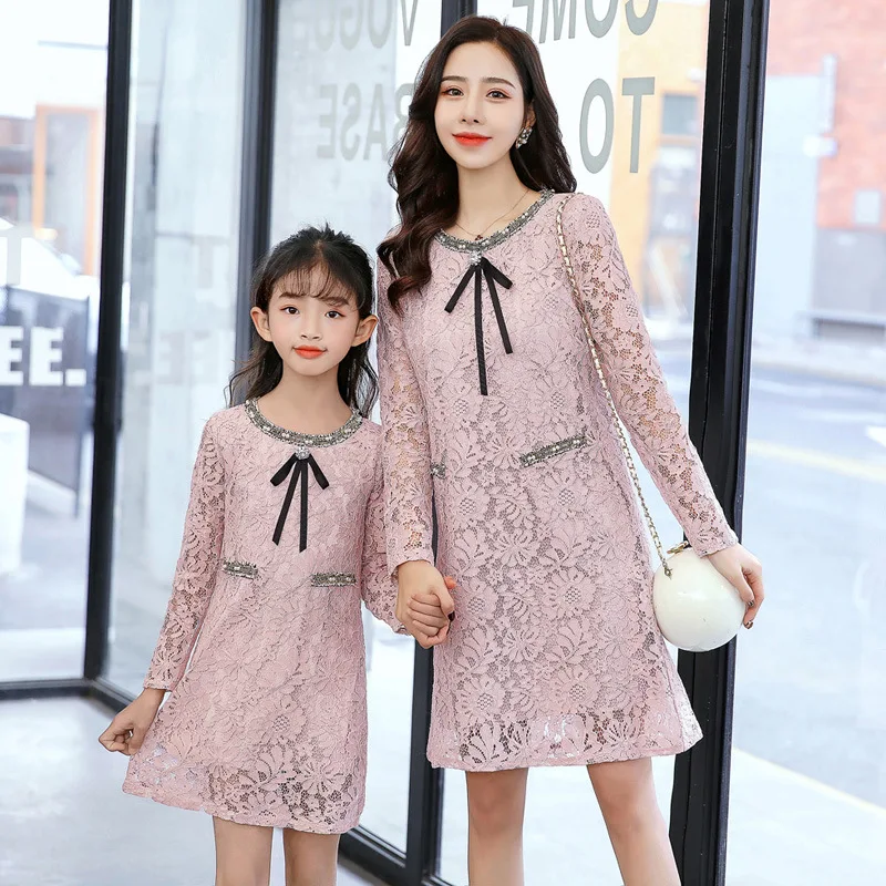 WLG модные платья для всей семьи подходящая одежда весна осень бежевое розовое