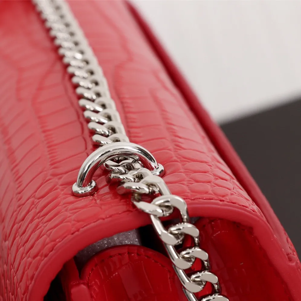 

Fashion Designer Alligator Genuine Leather Shoulder Bag Chain Flap Crossbody Bag Handbag Red Organ bag Women &Girls Office Daily