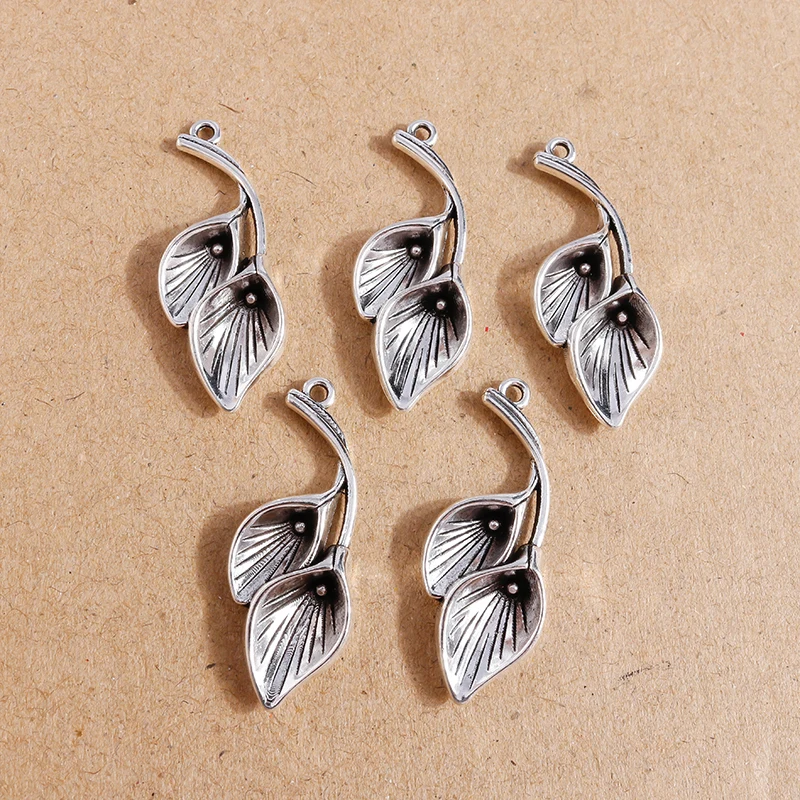 

8pcs 15*36mm Tibetan Silver Color Flower Charms for Jewelry Making Trendy Drop Earrings Pendants Necklaces DIY Craft Accessories