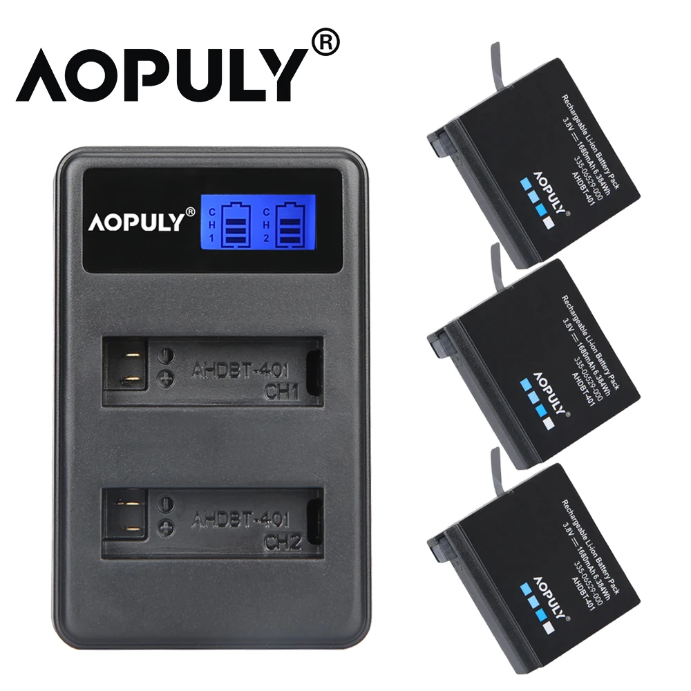 Аккумулятор Aopuly Gopro Hero 4 и двойное зарядное устройство для экшн камеры GoPro HERO4