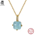 Женское ожерелье с подвеской из натурального аквамарина, из серебра 100% пробы