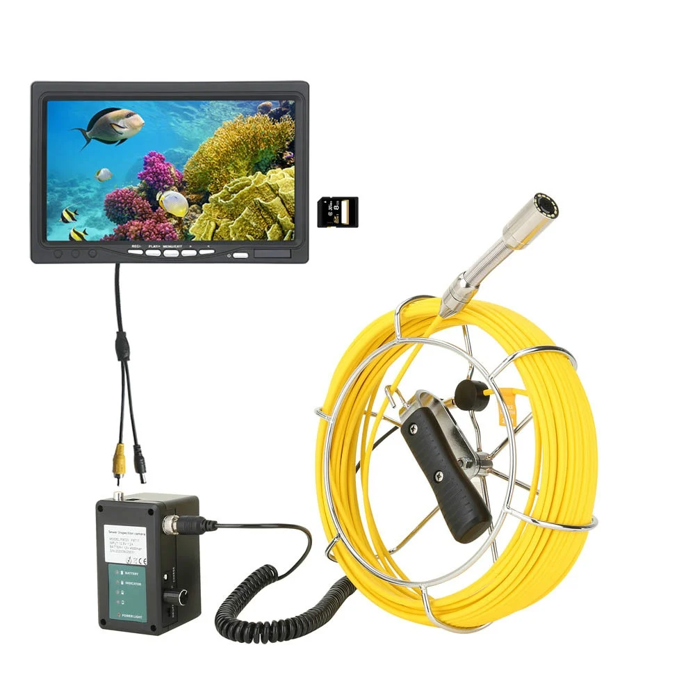 

7" Monitor 40M DVR Recording Pipe Inspection Video Camera,IP68 HD 1000TVL Drain Sewer Pipeline Industrial Endoscope System with