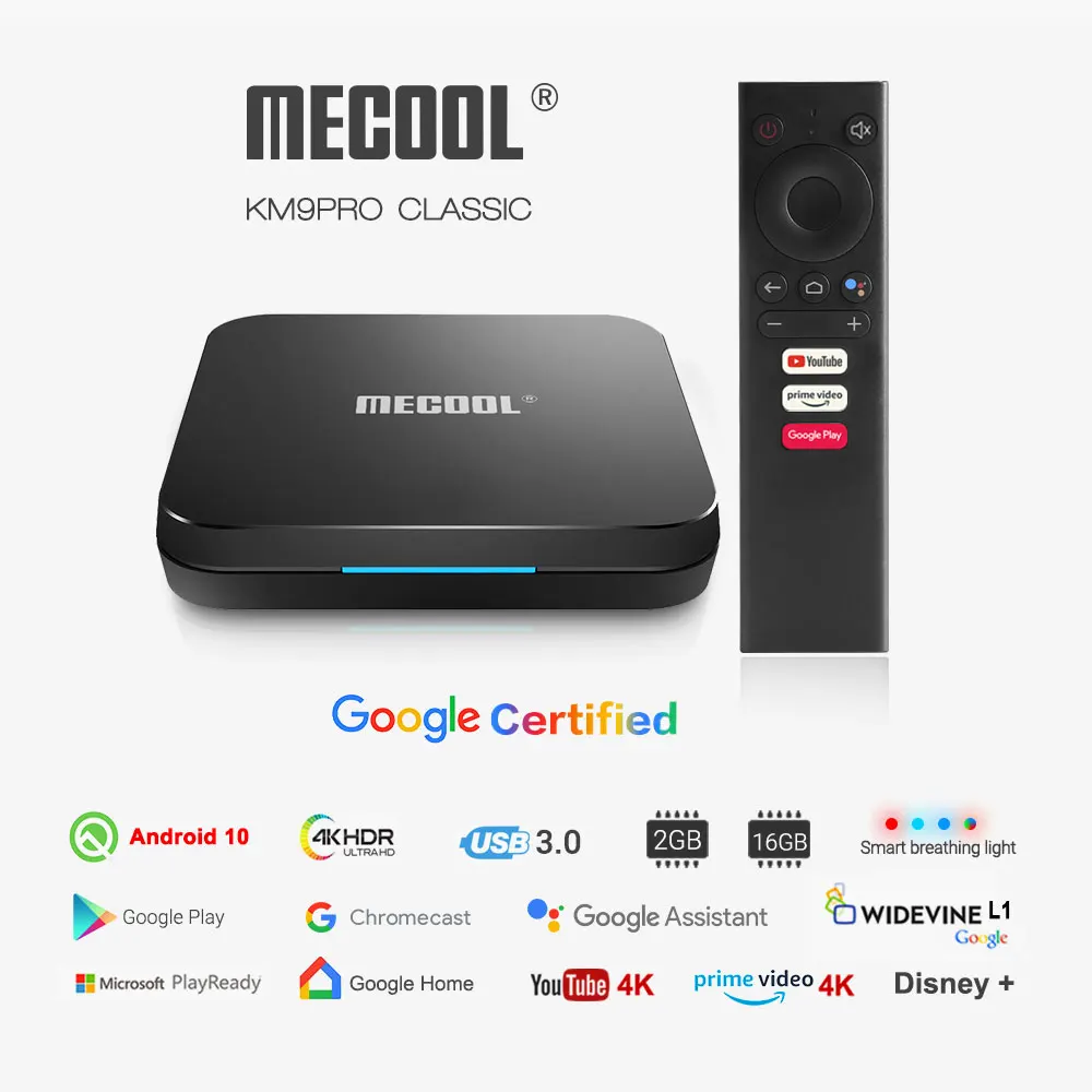 Mecool KM9PRO Smart TV Box OS Android 10  Amlogic S905X2 64-bit Quad Core Android TV Box 2GB 16GB 8K H.265 Set Top Box