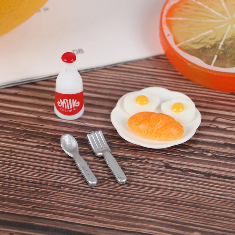 

1Set Colorful 1/12 Dollhouse Miniature Kitchen Food Eggs Milk Bread for Kids Role Play Game Tableware Cookware