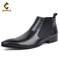 sipriks 2020 winter keep warm real leather boots pointed toe chelsea boot black brown printed ostrich skin ankle cowboy boots 44