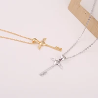 sweet new design heart pendant women necklace brass material key shape necklace clavicle jewelry gift for girls
