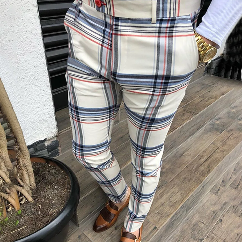 2019 Новый Для мужчин Slim Fit клетчатый костюм с карманами Спортивная узкие