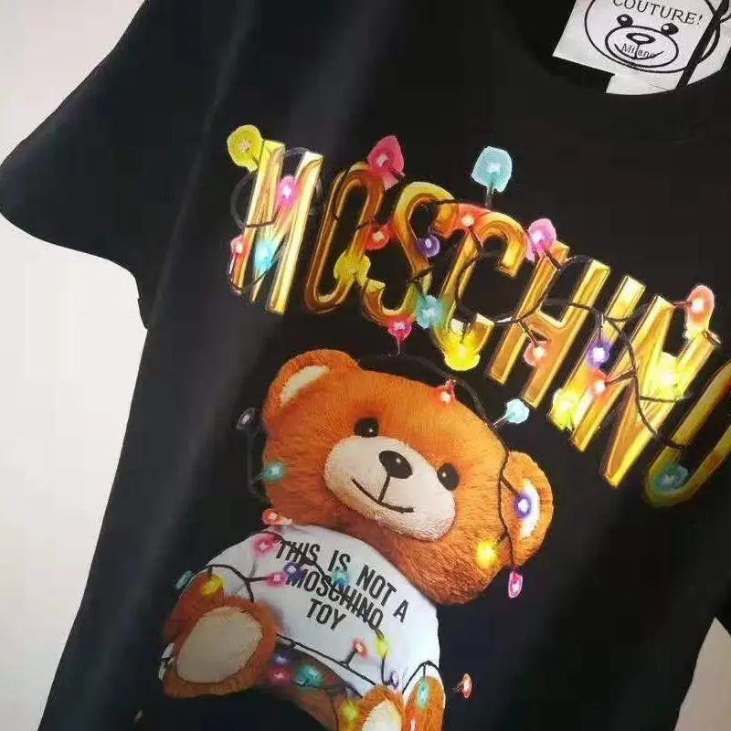 

2021 MOSCHINO Summer New Moschino Moschino Color Bulb Bear Men's and Women's Short-Sleeved T-shirt Women's Cotton Loose