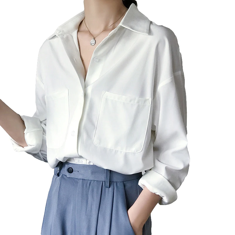 Женская блузка GOPLUS повседневная офисная шифоновая с отложным воротником Белые