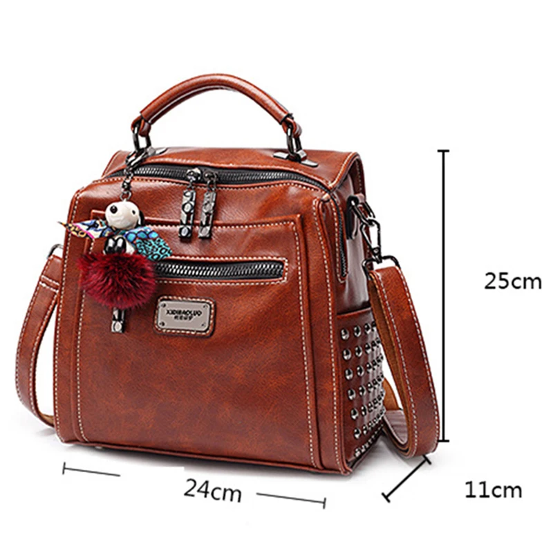Большой женский кожаный рюкзак в стиле ретро Многофункциональный школьный ранец