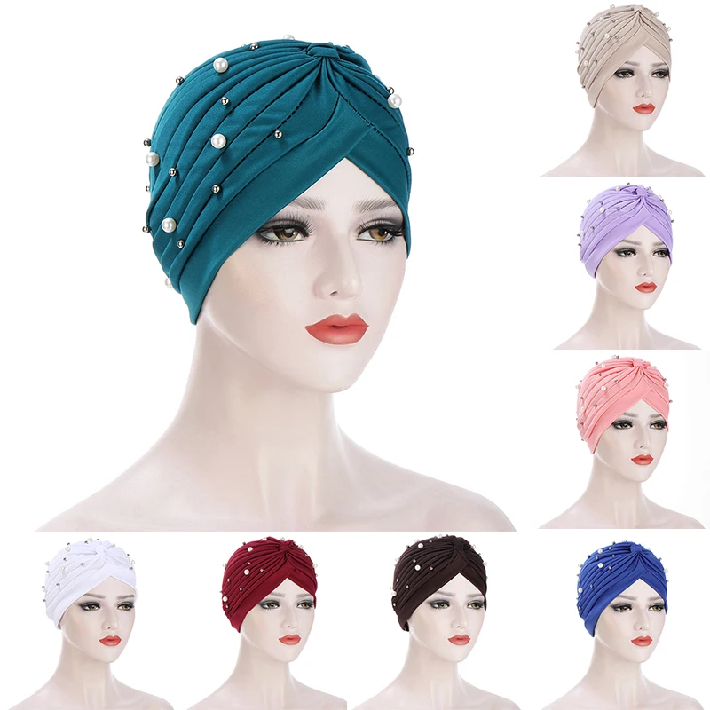 

Beaded Turban Hats Cotton Print Muslim Turban Scarf For Women Western Style Indian Western Style Turban Hats Pleated Ladies Hats