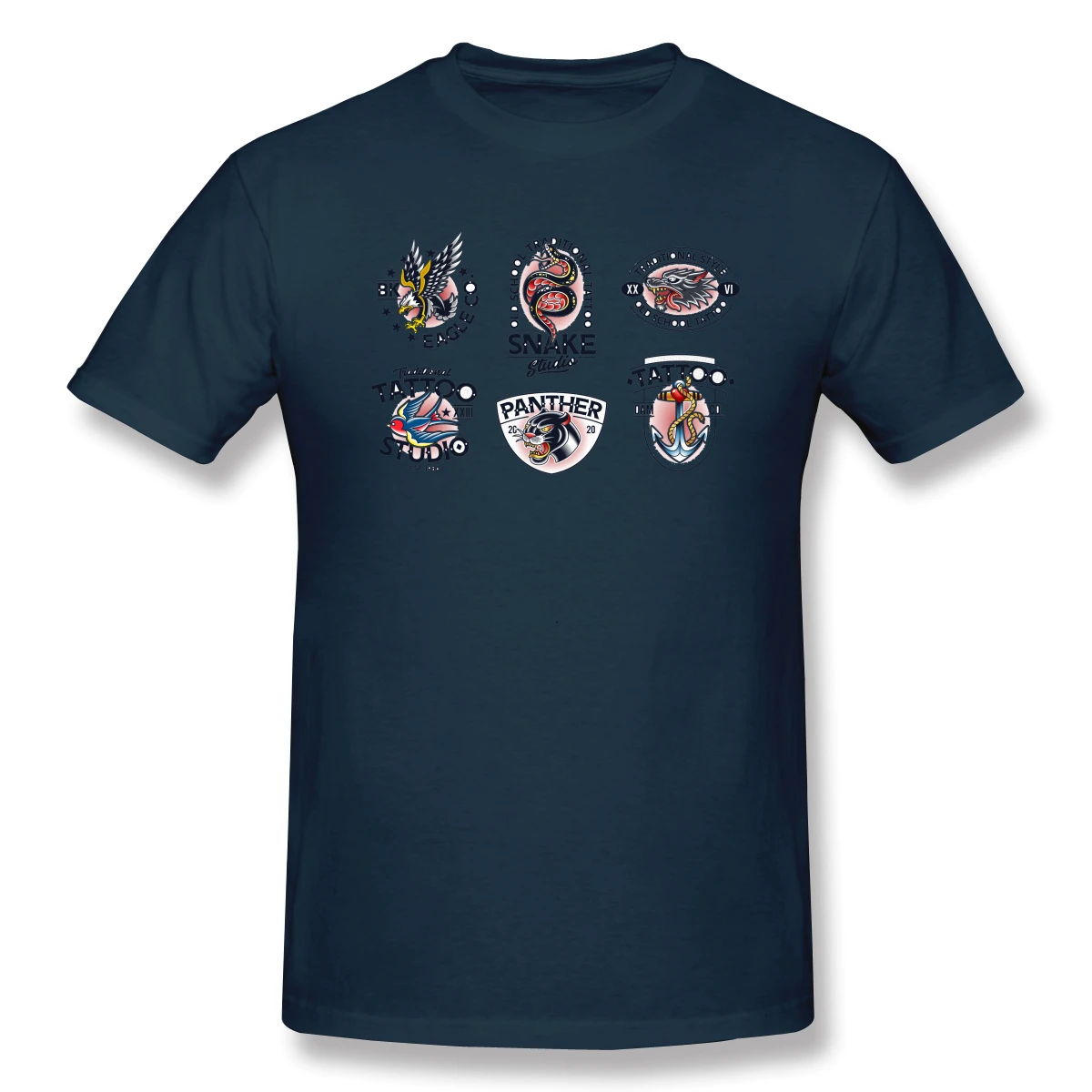 

Oldschool Tattoo Emblems Man's T Shirt Summer O Neck Cotton Casual T-Shirts Clothing Top Tees Idea New Arrival