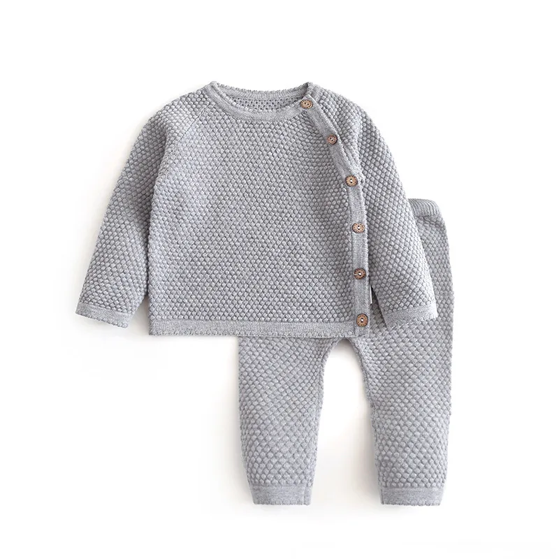 Long Sleeve Clothes Sets for Newborns Baby Girl boy Fashion fall Winter Clothing Suit Solid Woolen Knitted Cloth Infant Boy sets | Детская