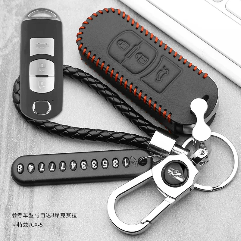 

Leather Car Remote Key Case Cover For Mazda 2 3 6 Axela Atenza CX-5 CX5 CX-7 CX-9 2014 2015 2016 2017 Smart 2/3 Buttons