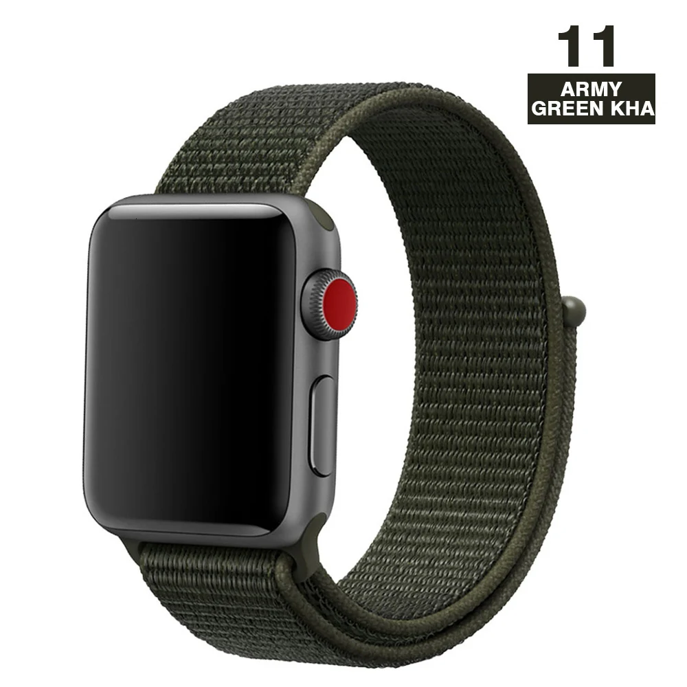 Спортивный ремешок для Apple Watch 42 мм 38 мм ремешок для часов 4 44 мм 40 мм Iwatch Серия 3 2 1 нейлоновый браслет дышащие аксессуары - Цвет ремешка: Army green khaki