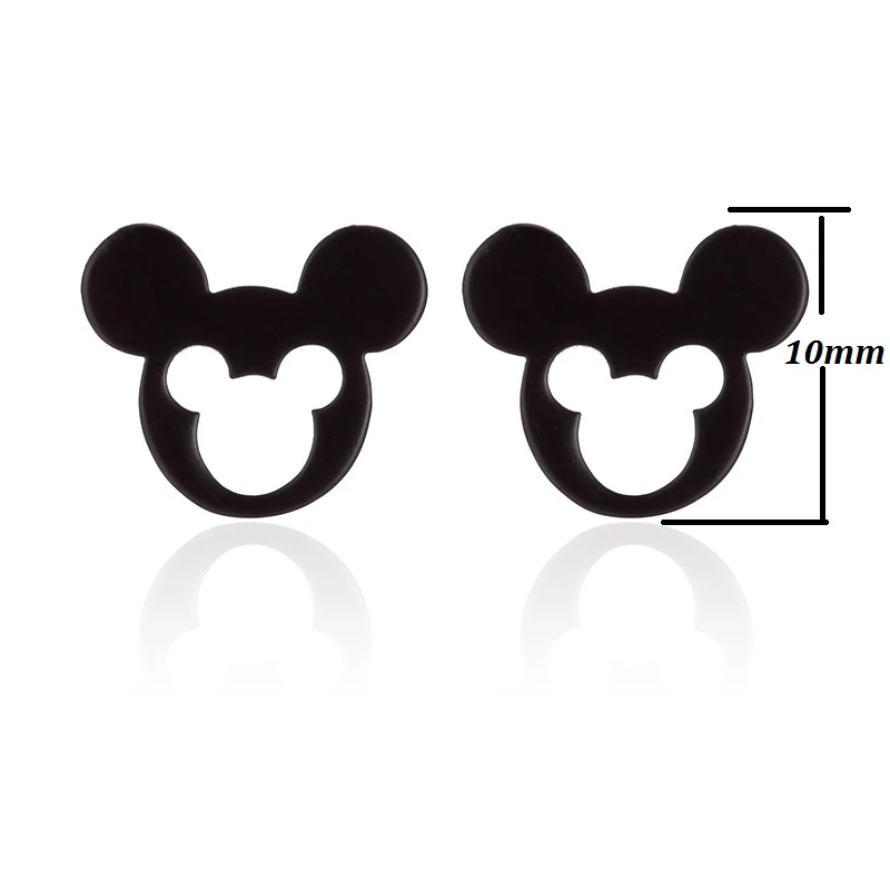 black earrings Yiustar Грация серьги «Микки Маус» крошечные Микки серьги для женщин девочек детей детские серьги-гвоздики мини мультфильм Ювелирные изделия Подарки - Metal Color: black earrings