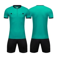 professional soccer referee uniform adult referee football jersey set short sleeve half zip judge shirt three pockets shorts kit