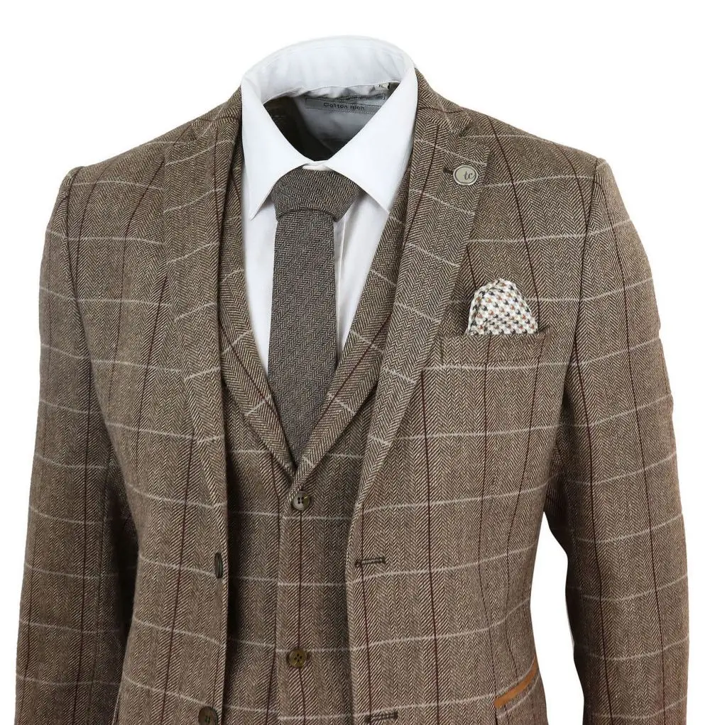 

Mens Suits Costume Check Herringbone Tweed Suit Peaky Blinders Suit 3 Piece Authentic 1920s Tailored Fit Vintage Wedding Tuxedos