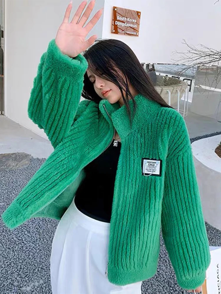 

2021 New Arrival Winter Women Female 100% Wool Stand Collar Girl's Leisure Slim White Winter Warm Wool Material Casual Outwear