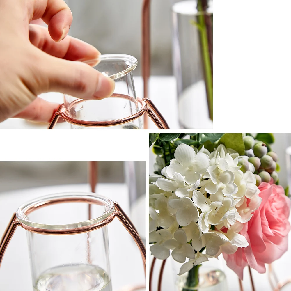 

Scandinavian home decor style house Vases for interior elegant nordic Creative decoration Metal test tube Hydroponics glass vase