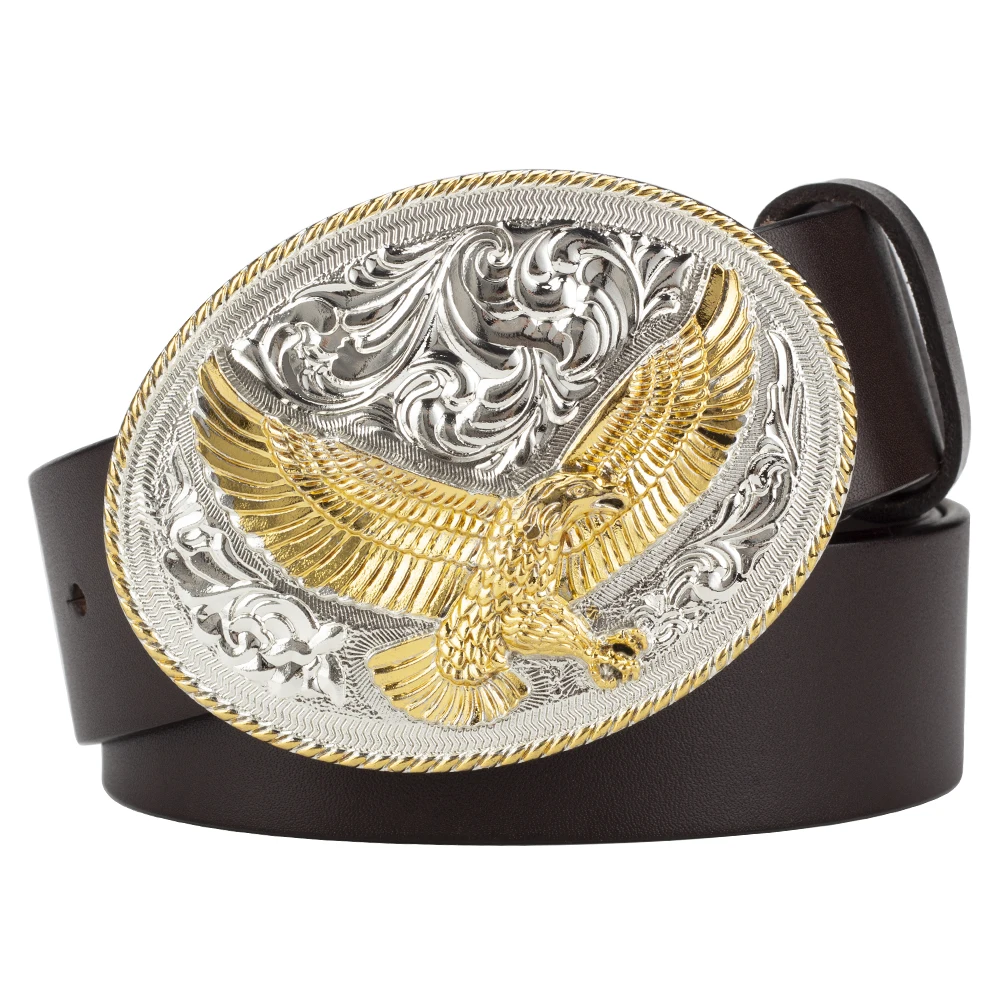 Golden Eagle Buckle Genuine Leather Belt Fashion Leisure Cowboy Trousers Decorate