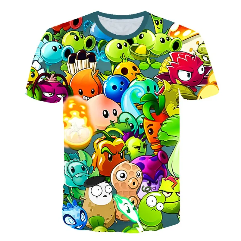 

2021 Summer Men's Kids T-Shirt Plants vs. Zombies War Boy Costume Cartoon Game Mode Costume O collar T-Shirt Top