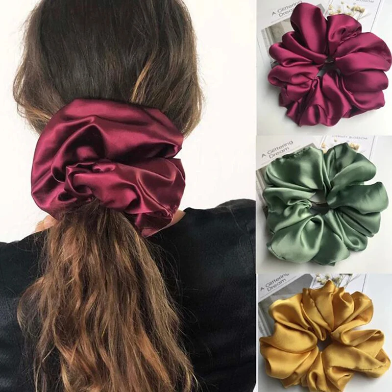 

Satin Scrunchie Oversized Scrunchies Big Rubber Hair Ties Elastic Hair Bands Girs Ponytail Holder Smooth Women Hair Accessories