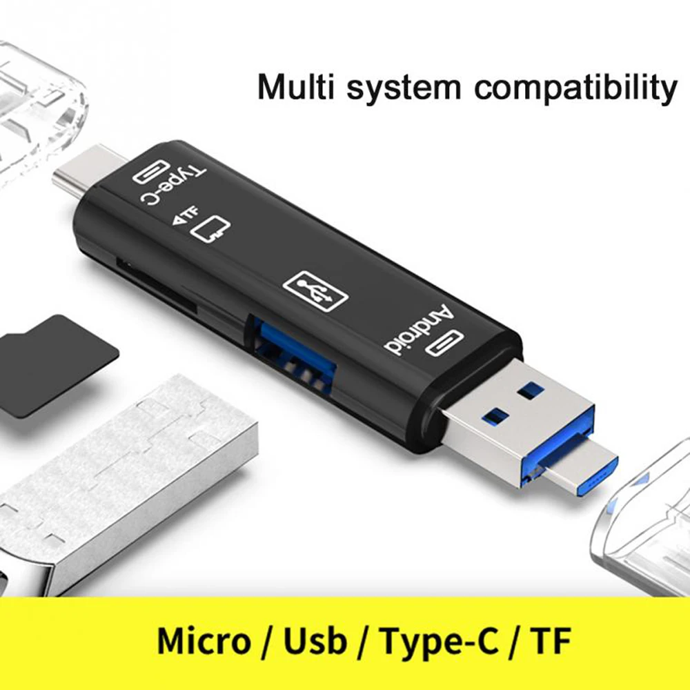 

3 в 1 Тип-C кард-ридер Micro Тип USB Тип-C OTG расширения высокого Скорость памяти TF кард-ридер для ПК компьютера телефона черного цвета
