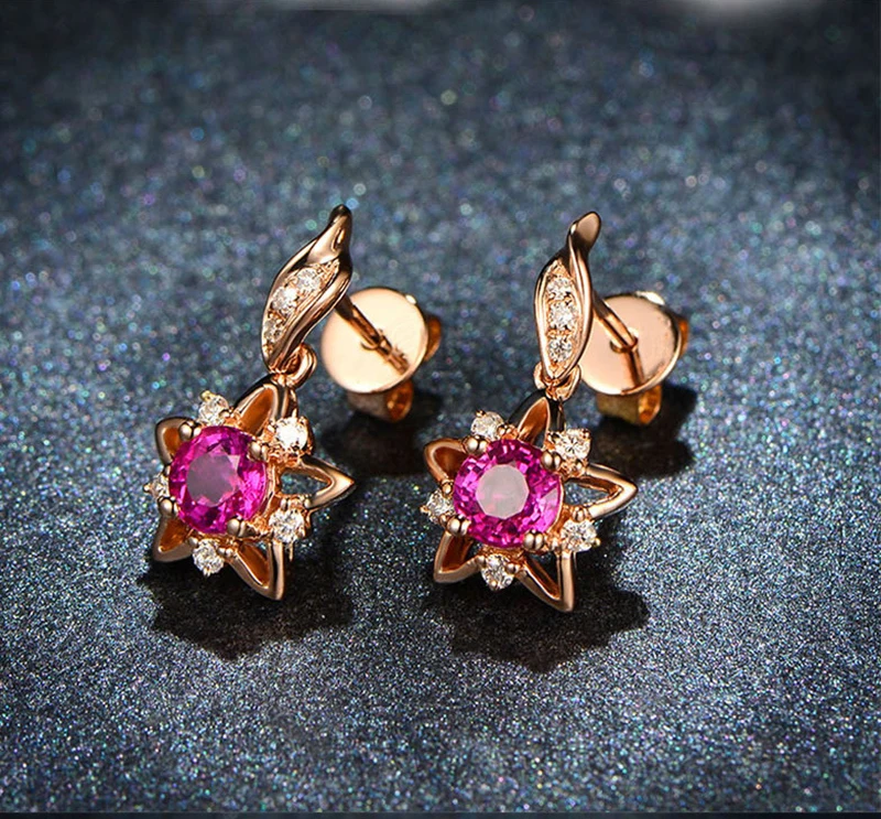 Изысканные новые серьги с Рубиновой звездой, 18K Золотые Серьги с драгоценными камнями