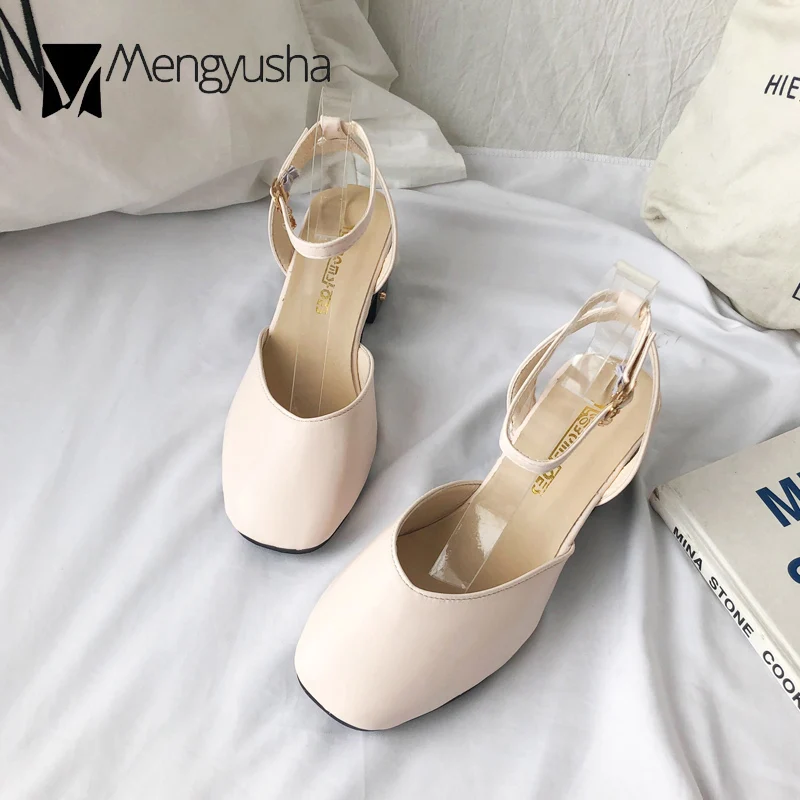 4 вида стилей с квадратным носком закрытым на каблуках-Столбиках женская обувь