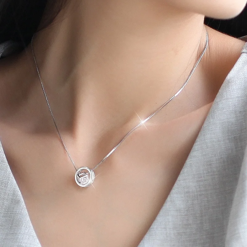 

2021 Wholesale Hot S925 Sterling Silver Square Cube Choker Statement Necklace for Women Pendants Necklaces Jewelry