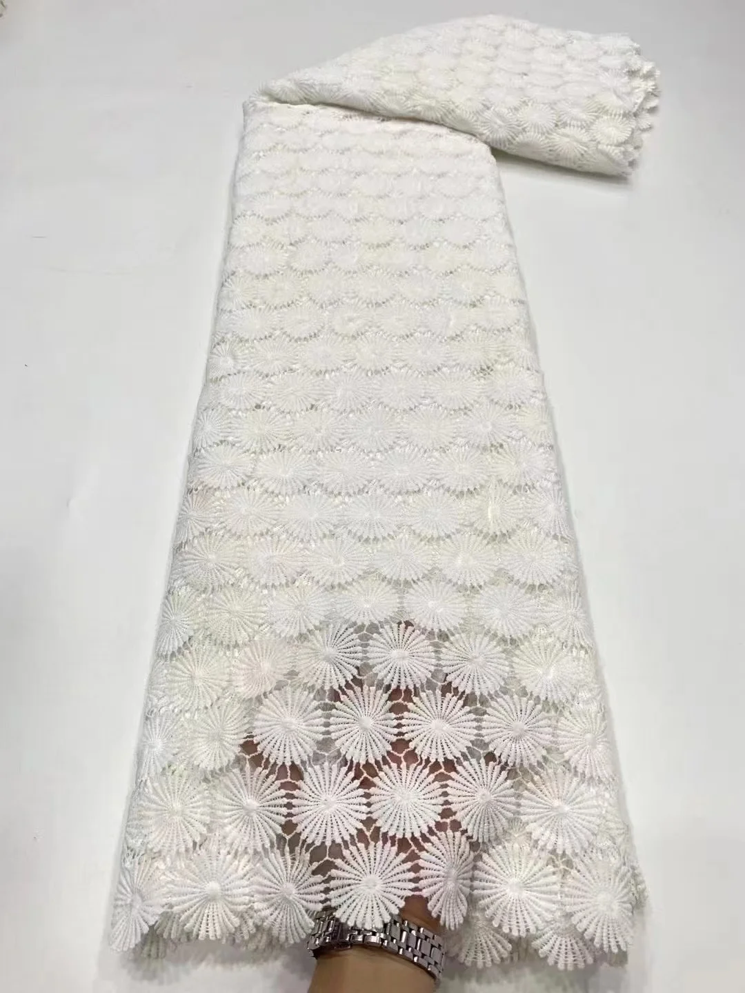 Чистый белый Африканский шнур кружевная ткань высококачественный из гипюра с