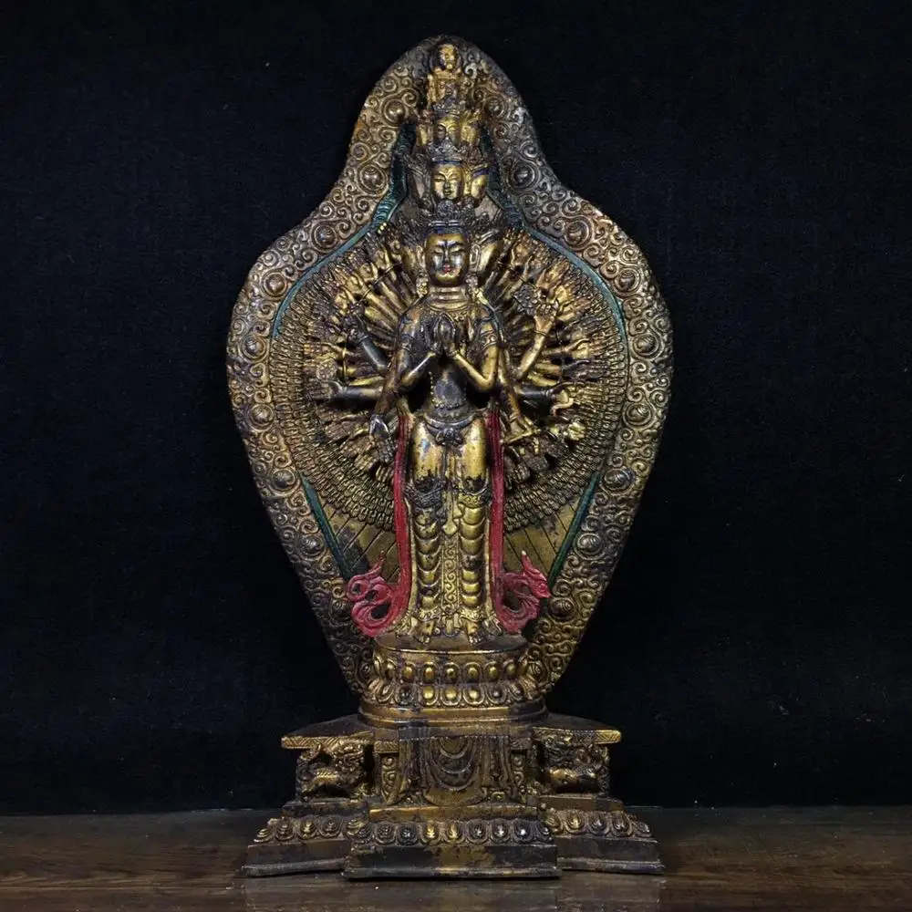 

Статуя Будды Avalokitasvara, 15 дюймов, искусственная роспись, 1000 оружия, спасение страданий