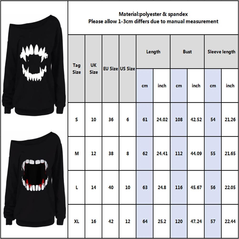 Хэллоуин дьявола и зубов с мультяшными принтами футболка на одно плечо Топ Harajuku