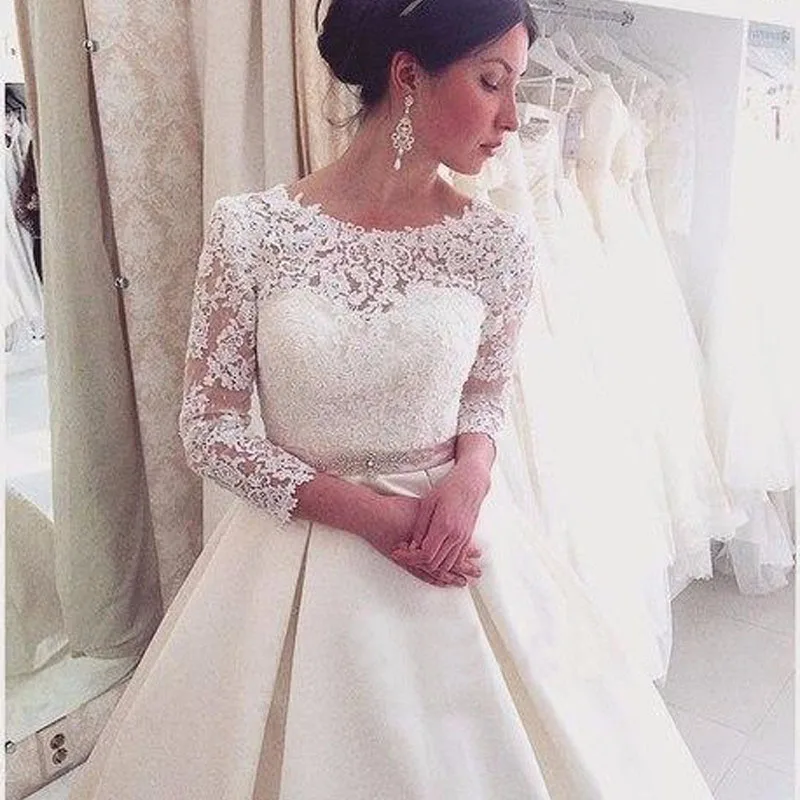 

Lace Applique Wedding Dress Long Sleeves Sexy Backless Marriage Dresses Formal Bridal Gown vestidos de fiesta de noche 2020