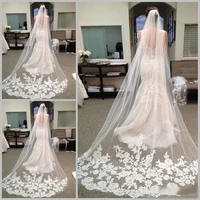 long veils cheap bridal hair accessories chapel length lace applique edge tulle wedding bridal veils