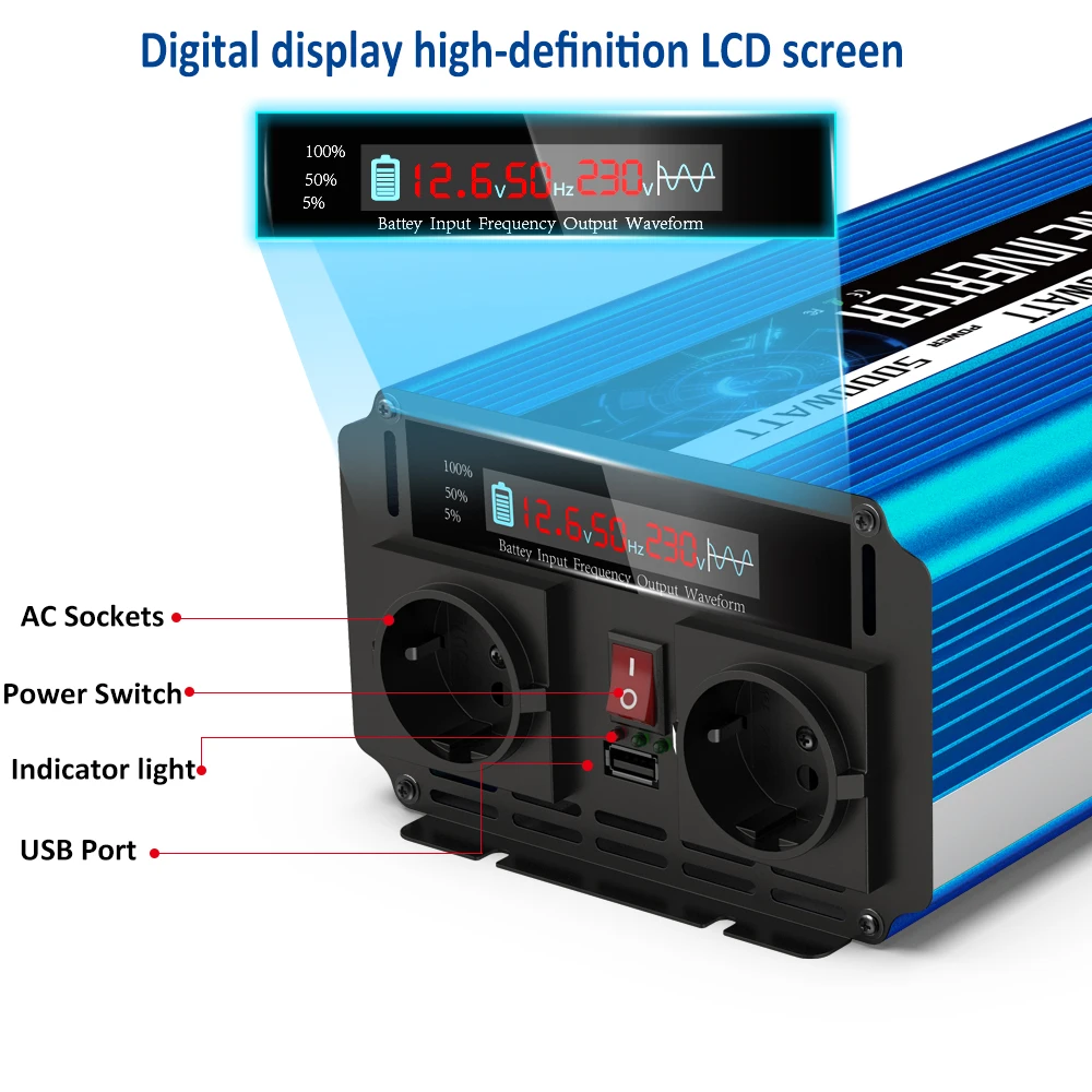 Инвертор немодулированного синусоидального сигнала EGSCATEE 5000 Вт 2500 12 В