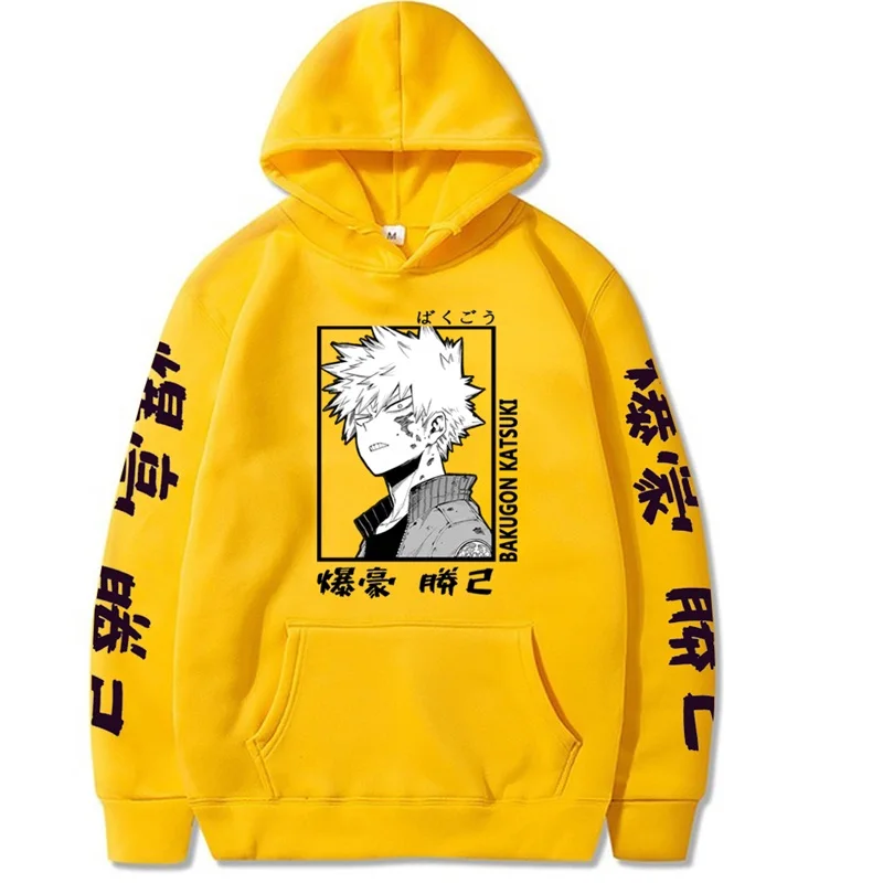 

2021 Harajuku My Hero Academia Hoodies Men Women Long Sleeve Sweatshirt Bakugou Katsuki Anime Manga Black Hoodies Tops Clothes
