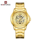 Часы мужские кварцевые NAVIFORCE, золотые, водонепроницаемые, 24 часа