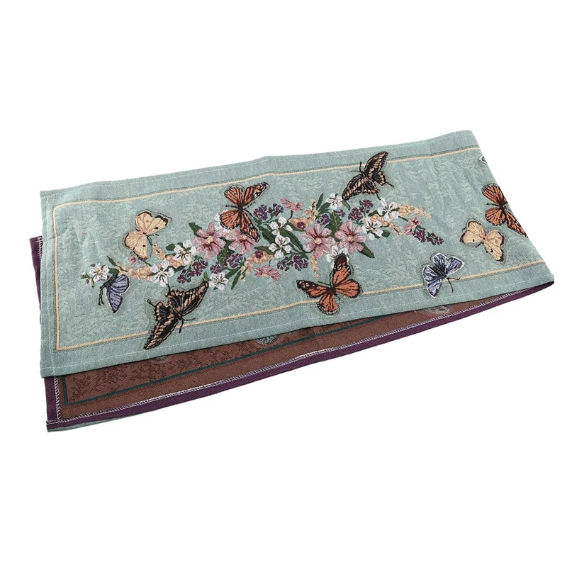 

Винтажная скатерть с бабочками и цветами, 33 х180 см, жаккардовый обеденный зеленый стол с флагом, украшение для дома и свадьбы