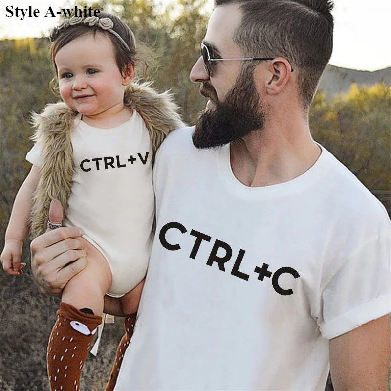 Сочетающаяся Футболка с принтом Ctrl+ C и Ctrl+ V для папы, Детский боди, идеальный подарок на день отца, семейная одежда - Цвет: style A-white