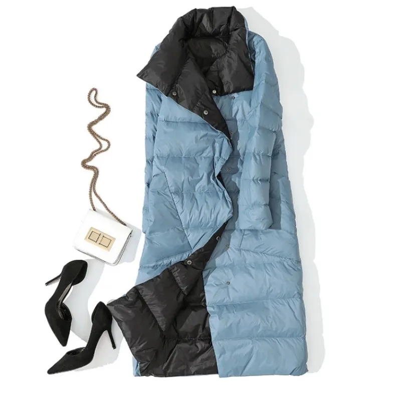 Женская куртка с высоким воротником и белым утиным пухом длинное зимнее пальто