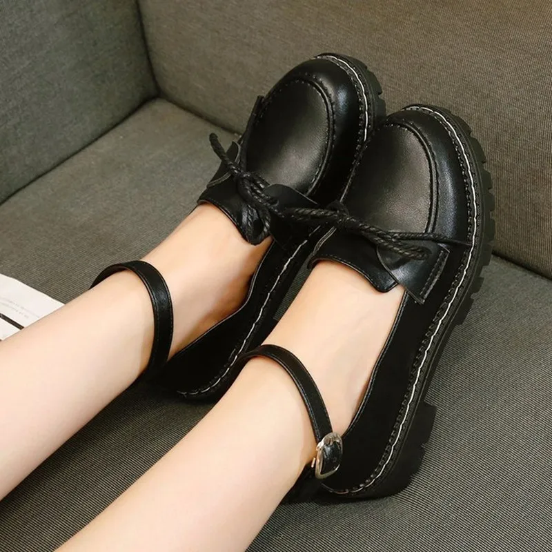 Шикарные маленькие кожаные туфли для девушек в японском стиле колледжа с круглым