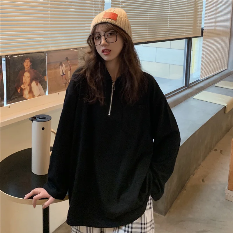 

Trendy Pullover Polo Collar Sweater Women's Trendy Sports Style Loose Style Lazy Style Casual Style Rac